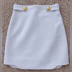 Balmain Paris Gold Button Skirt Light Blue Periwinkle Luxury Skirt